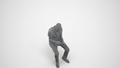 realistic 3D senior man casual sitting, scanned archviz people for Blender and 3ds Max, wireframe three-quarter view