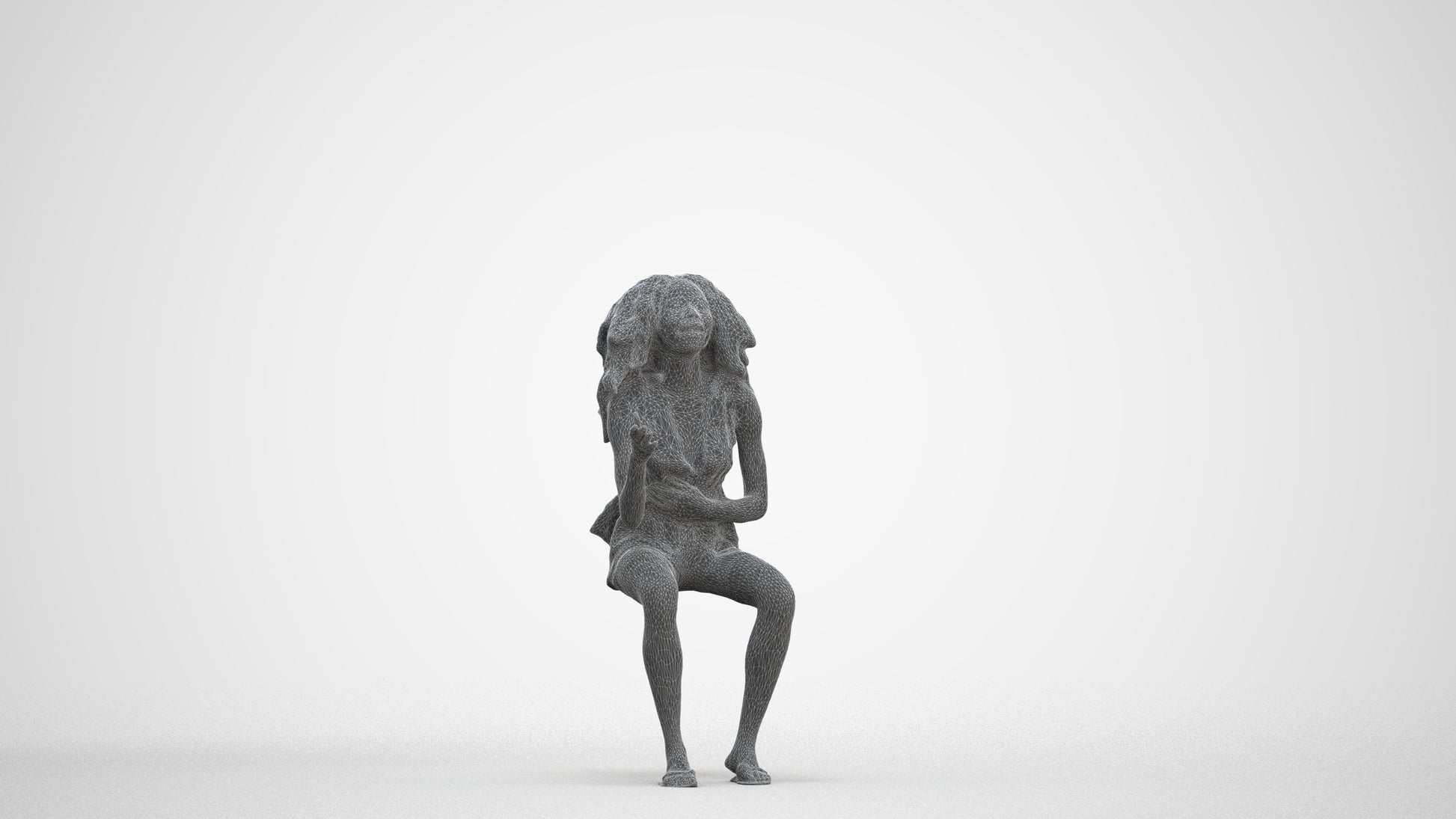 scanned 3D woman casual sitting, photogrammetry people for Enscape and V-Ray, three-quarter front view render