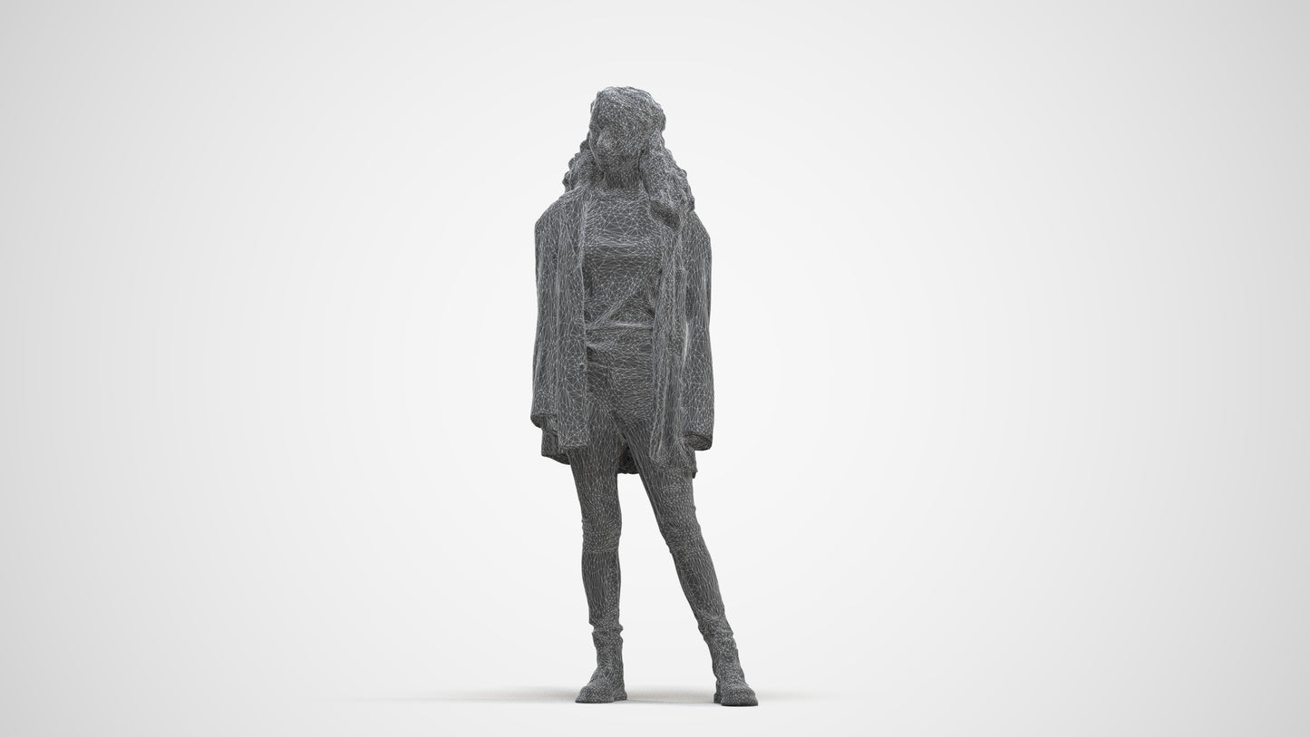 realistic 3D human woman casual standing, archviz people FBX OBJ for Blender, three-quarter front view render