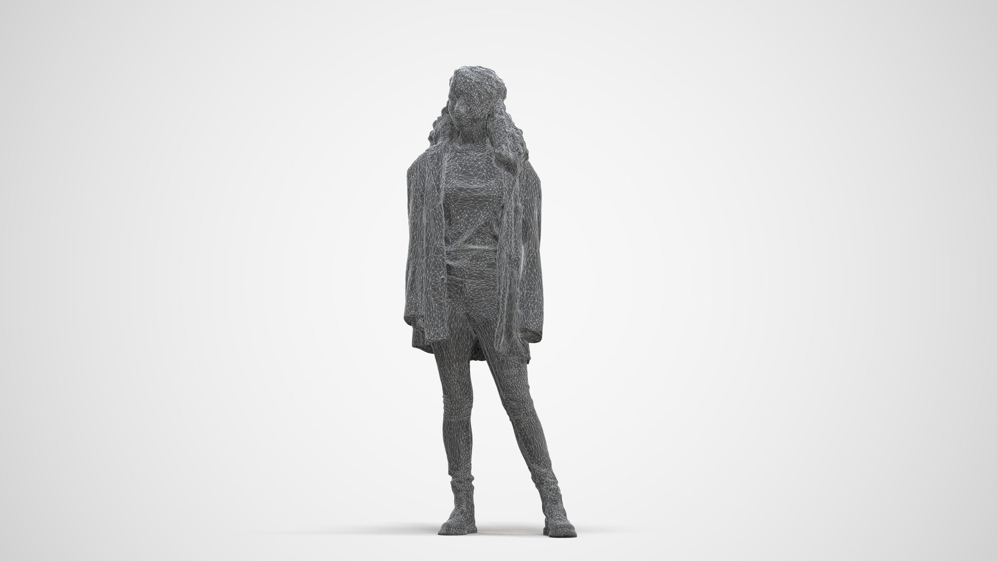 realistic 3D human woman casual standing, archviz people FBX OBJ for Blender, three-quarter front view render