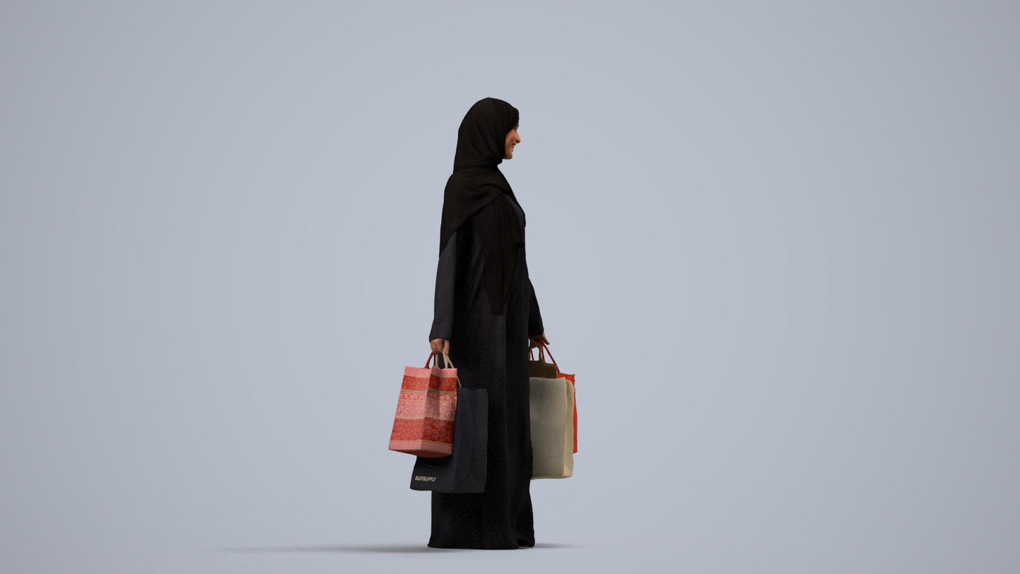 realistic 3D people woman casual shopping, render-ready for V-Ray and Corona, FBX OBJ, side view render