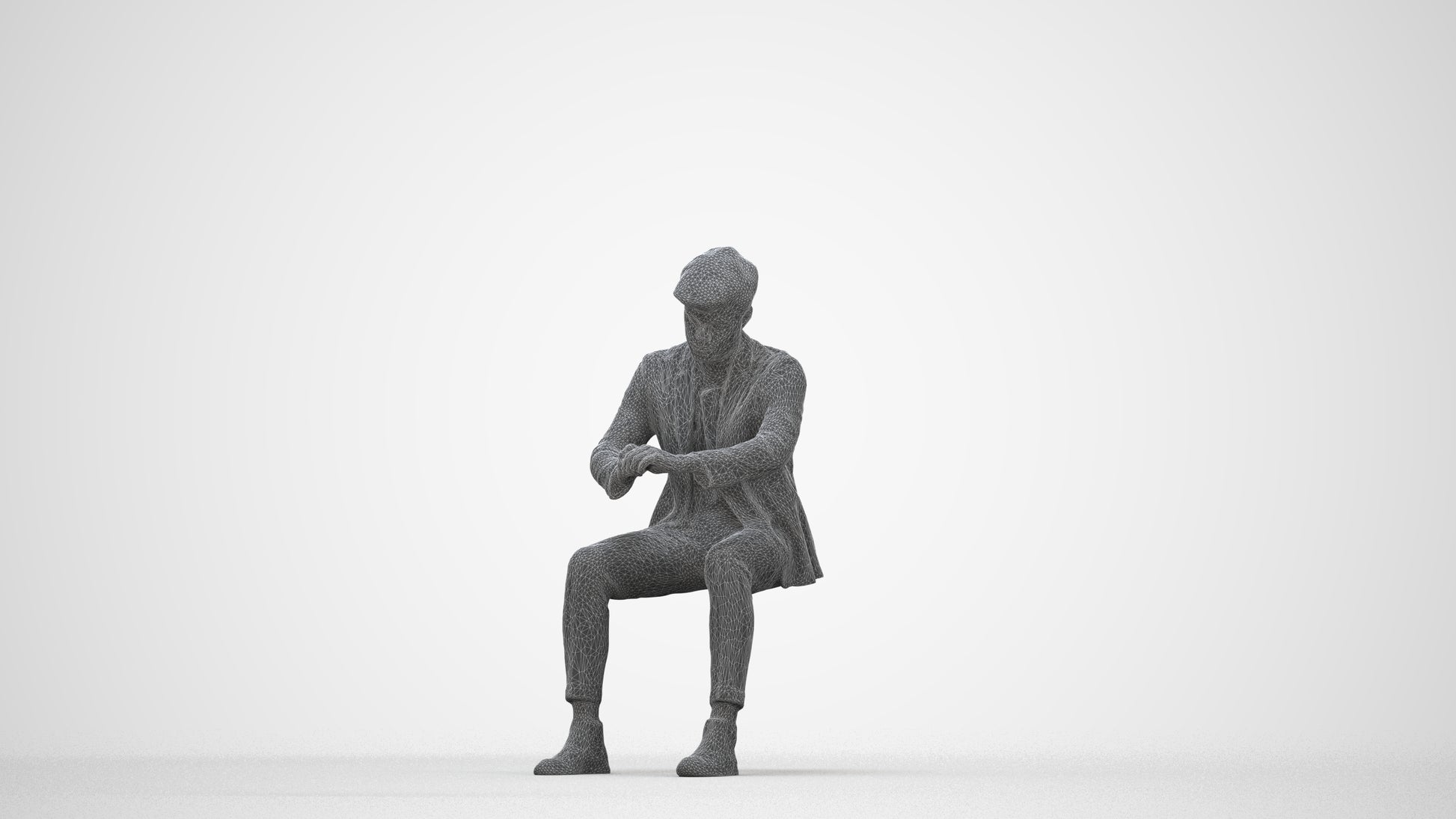 scanned 3D man business, photogrammetry people for Enscape and V-Ray, wireframe back view