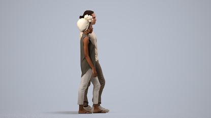 3D human model woman casual couple, photogrammetry scanned person for archviz, side view render