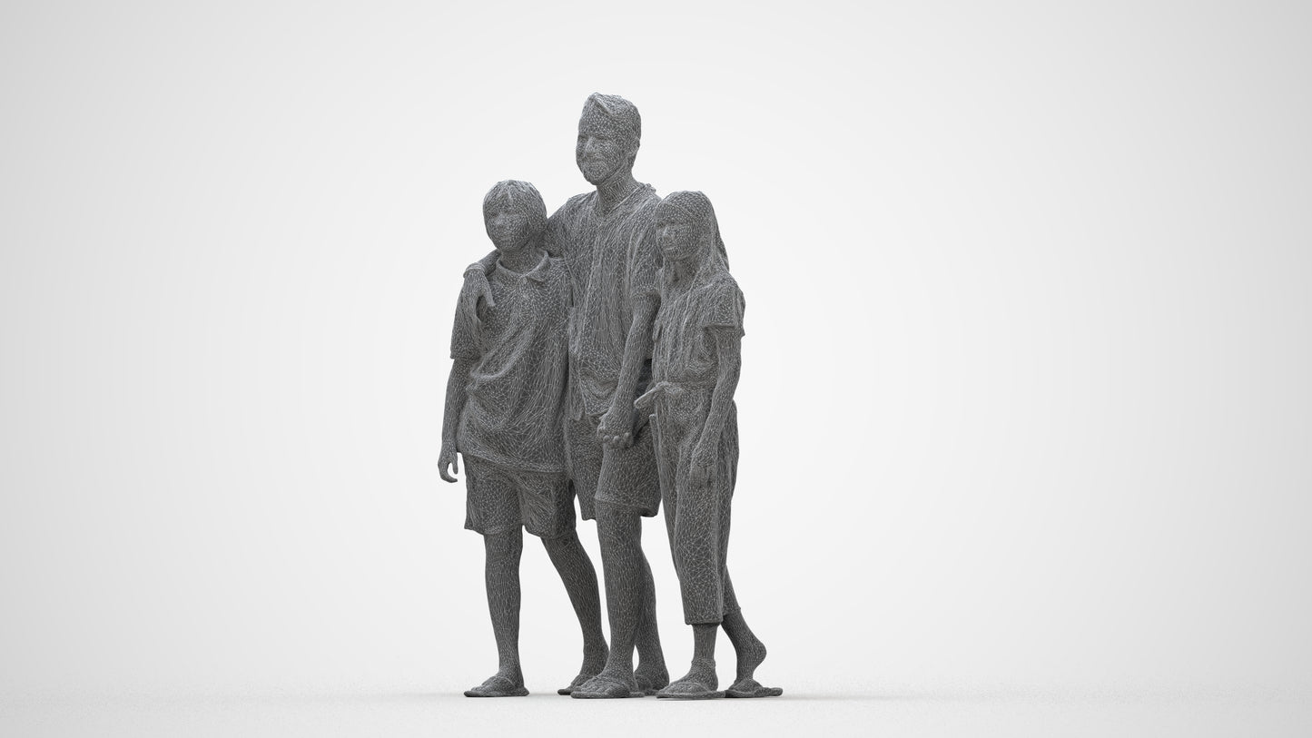 3D scanned girl kids, photorealistic archviz people for Enscape and SketchUp, wireframe back view