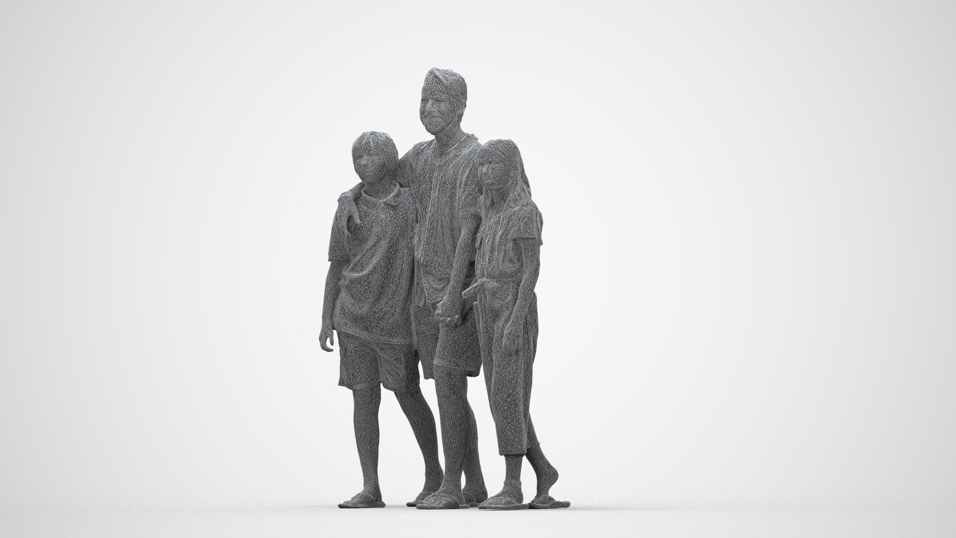 3D scanned girl kids, photorealistic archviz people for Enscape and SketchUp, wireframe back view