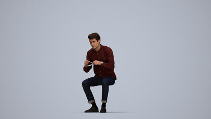 scanned 3D man casual sitting, photogrammetry people for Enscape and V-Ray, top-down view render
