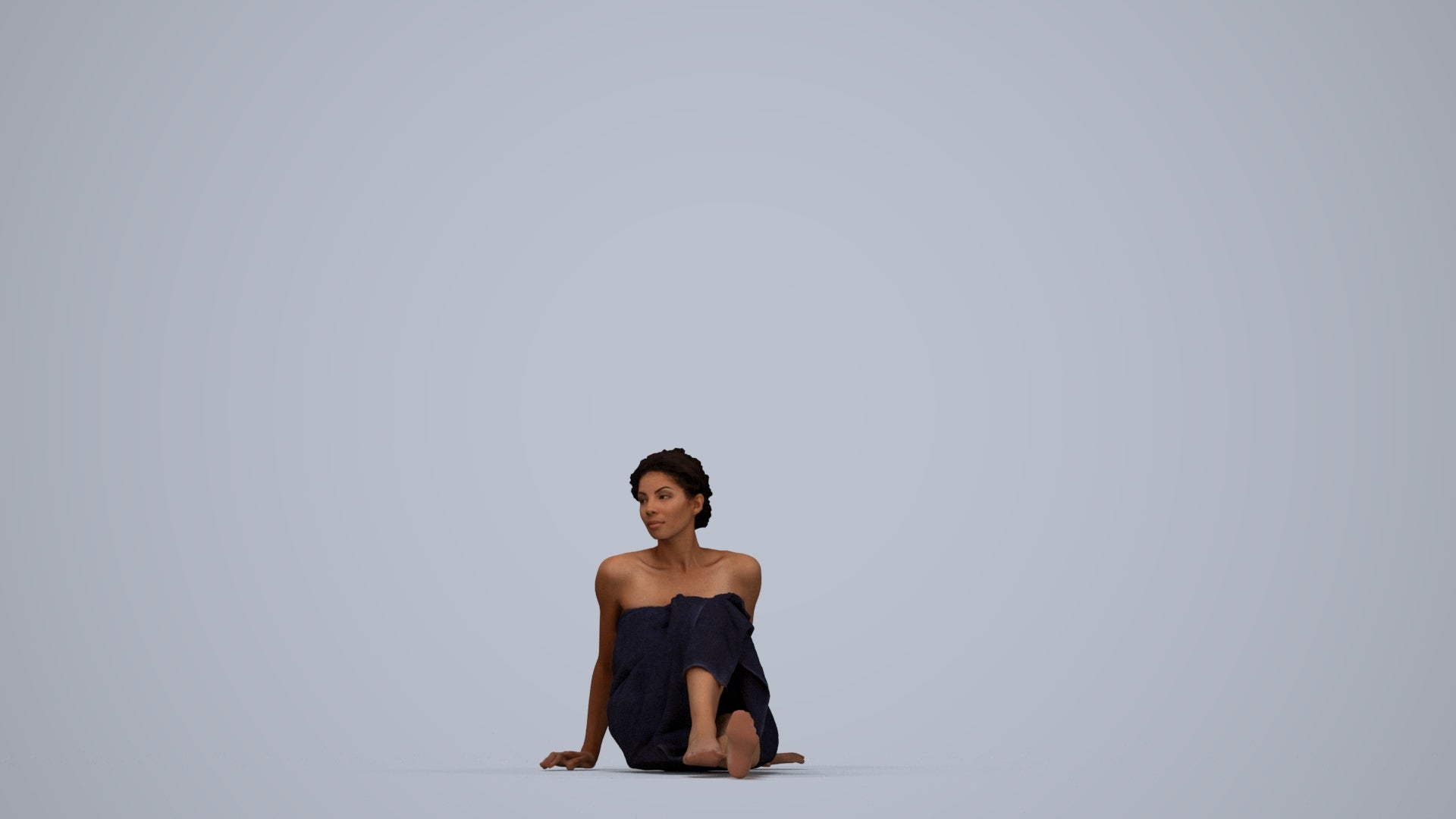 realistic 3D woman bathroom, scanned archviz people for Blender and 3ds Max, top-down view render