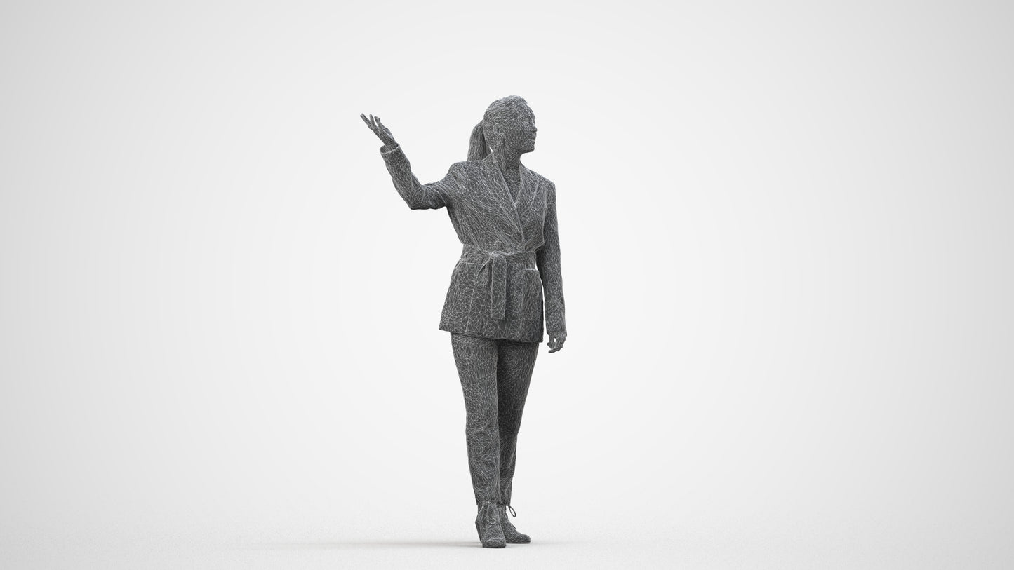 3D people model woman business, scanned human for 3ds Max rendering, wireframe side view