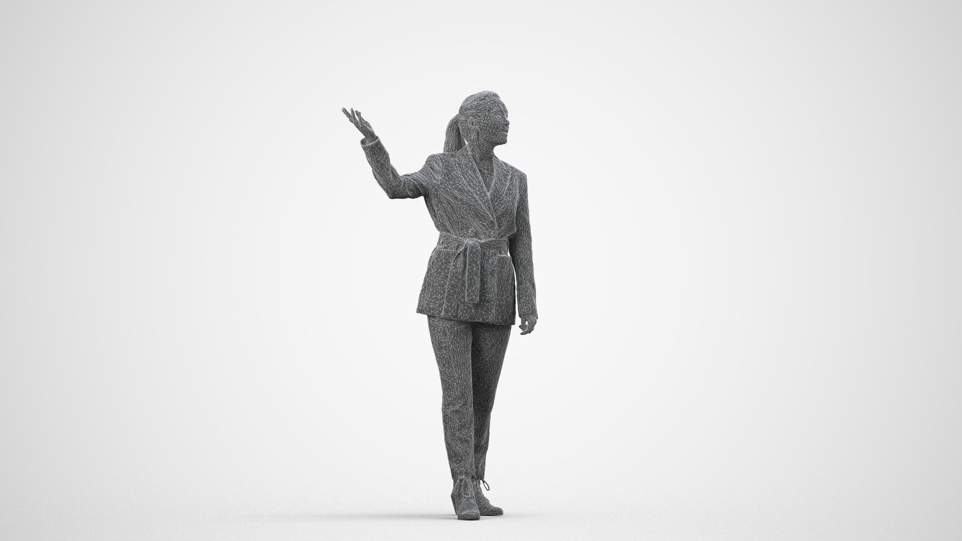 3D people model woman business, scanned human for 3ds Max rendering, wireframe side view
