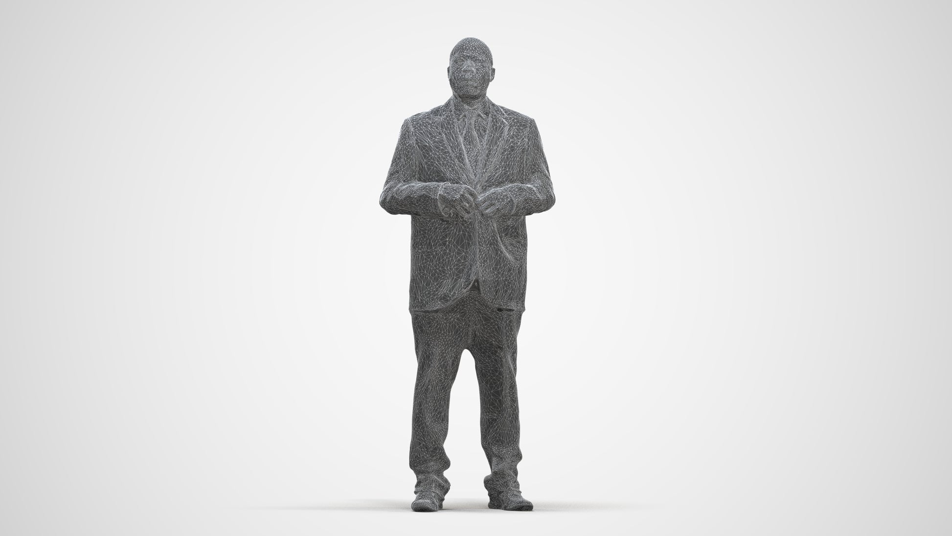 3D human model man business, photogrammetry scanned person for archviz, three-quarter front view render