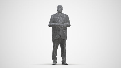 3D human model man business, photogrammetry scanned person for archviz, three-quarter front view render