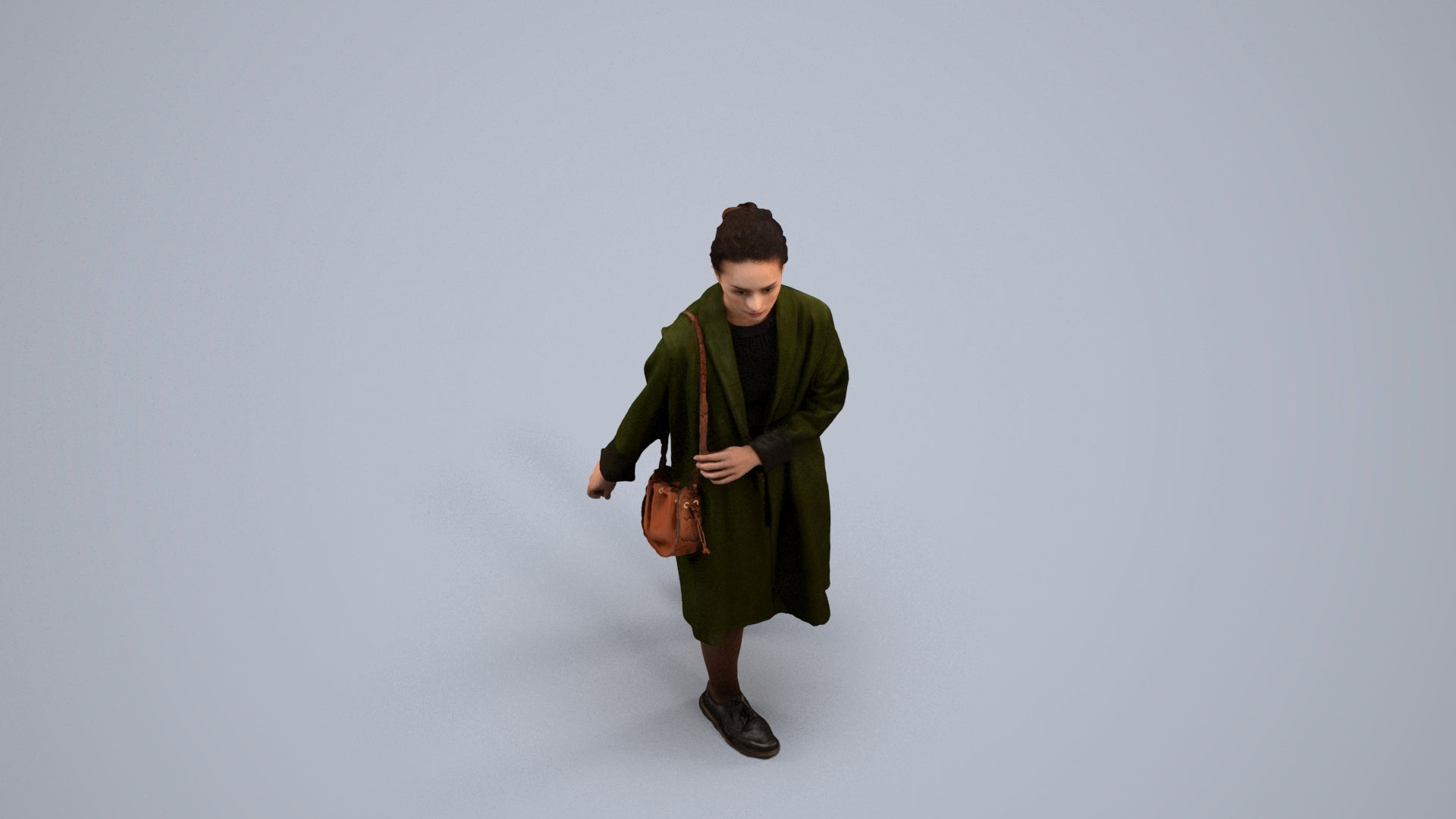 realistic 3D woman casual walking, scanned archviz people for Blender and 3ds Max, back view render