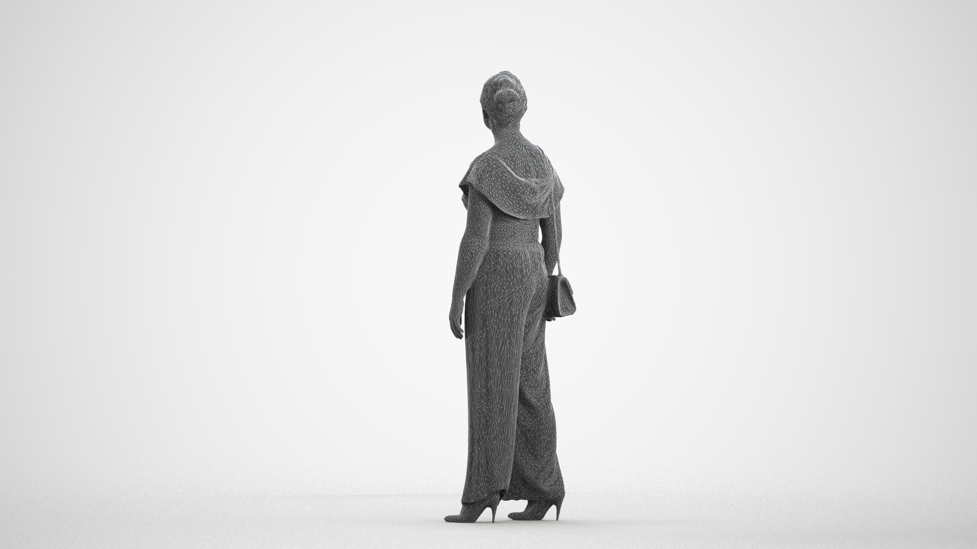 realistic 3D woman casual walking, scanned archviz people for Blender and 3ds Max, wireframe front view