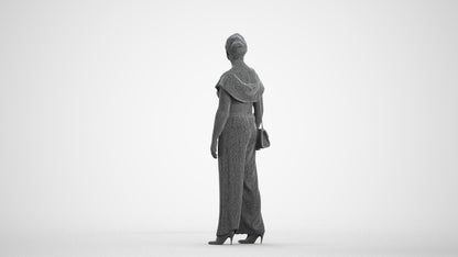 realistic 3D woman casual walking, scanned archviz people for Blender and 3ds Max, wireframe front view