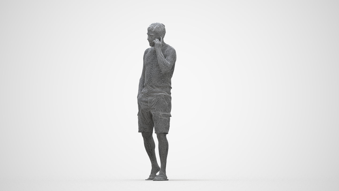 3D people model man casual walking, scanned human for 3ds Max rendering, wireframe back view
