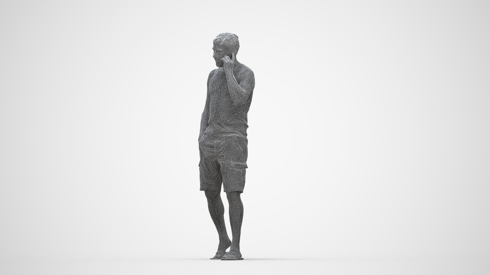 3D people model man casual walking, scanned human for 3ds Max rendering, wireframe back view
