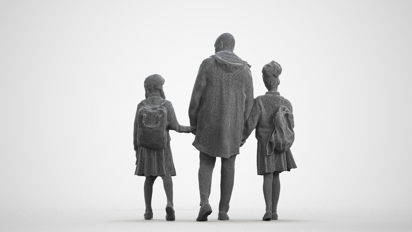 photogrammetry 3D girl kids, realistic human model archviz FBX, wireframe front view