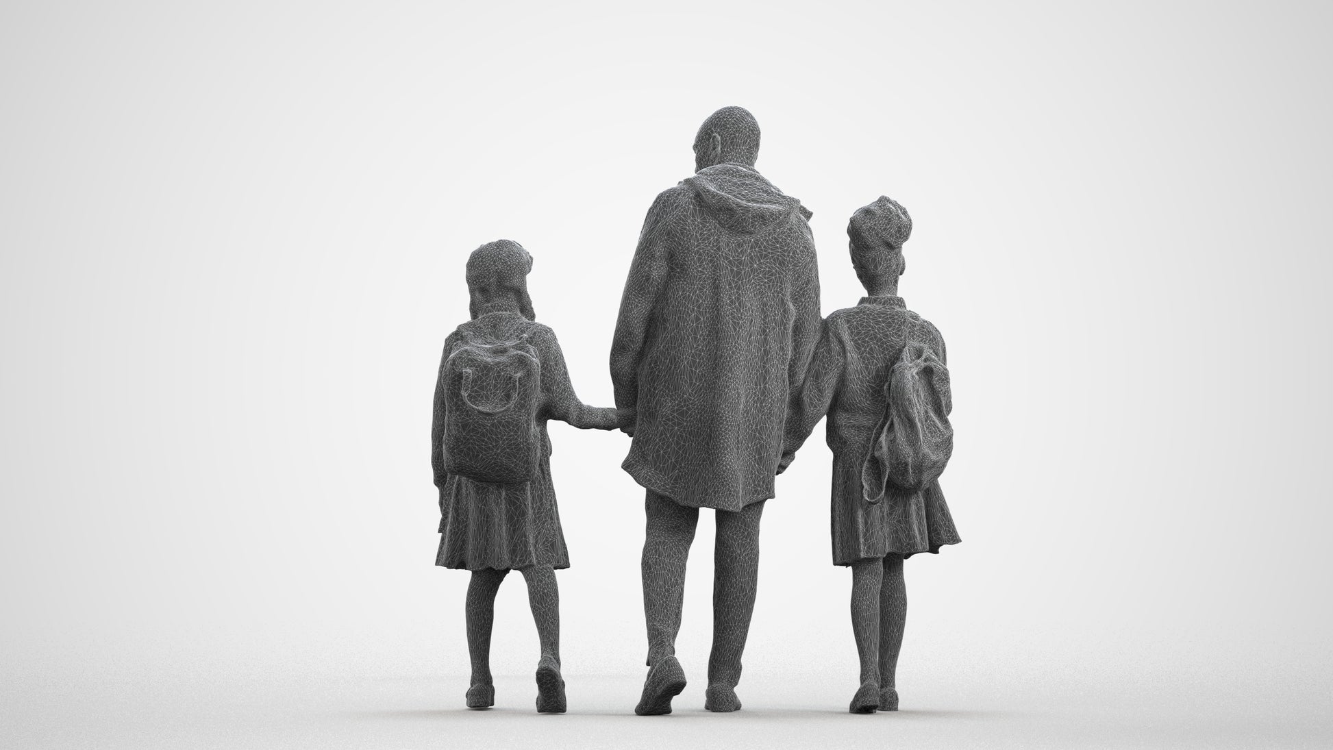 photogrammetry 3D girl kids, realistic human model archviz FBX, wireframe front view
