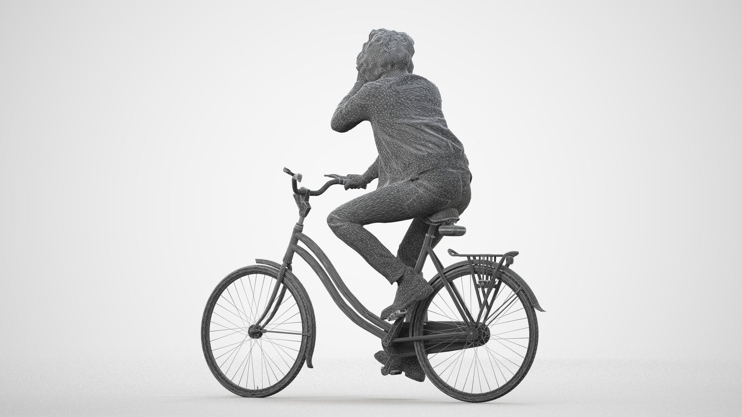 3D people model man casual cycling, scanned human for 3ds Max rendering, wireframe side view