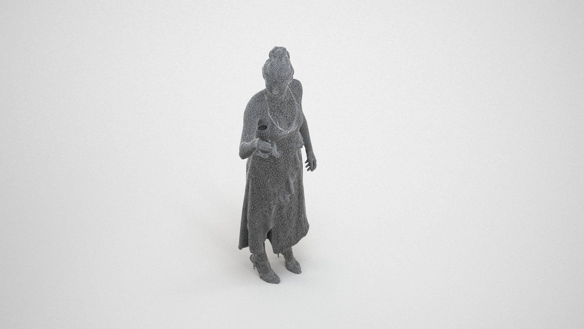 3D people model woman formal formalaffairs, scanned human for 3ds Max rendering, wireframe three-quarter view