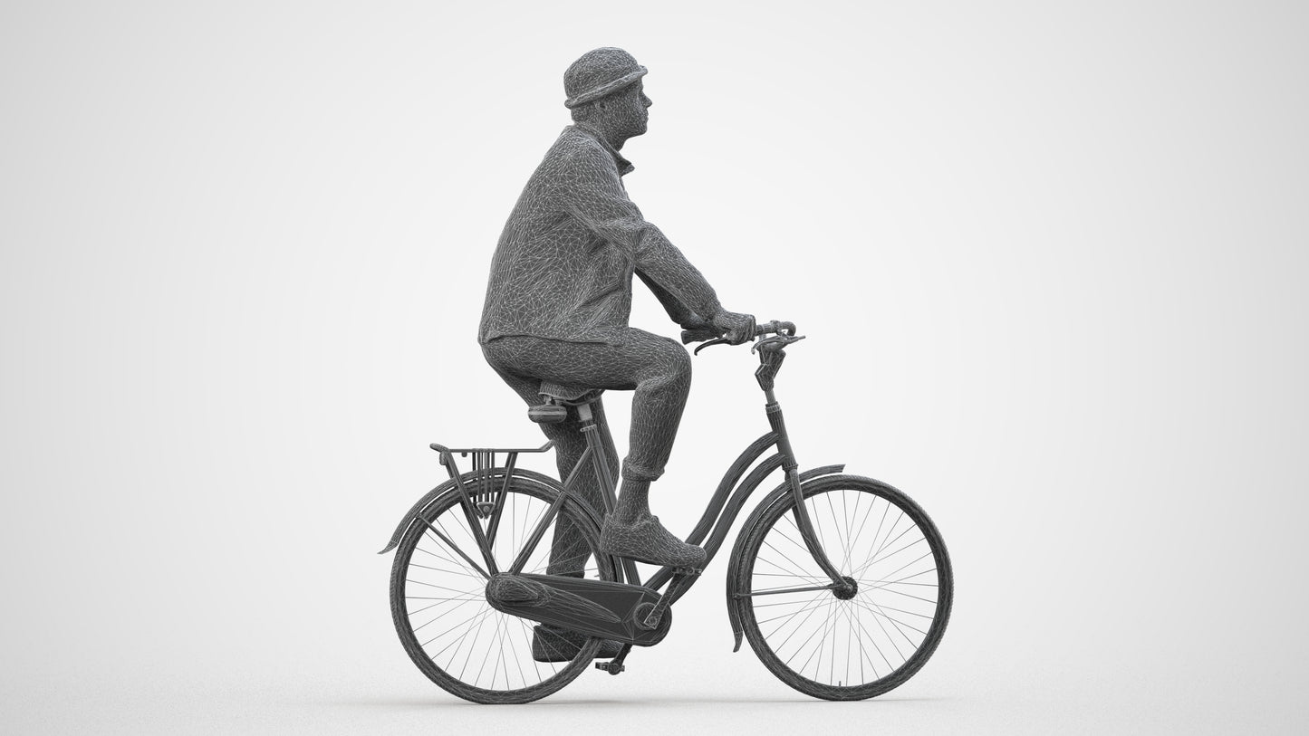 3D scanned man cycling casual, photorealistic archviz people for Enscape and SketchUp, wireframe side view