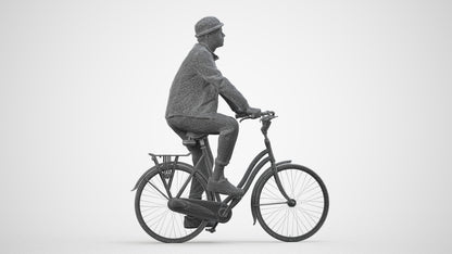 3D scanned man cycling casual, photorealistic archviz people for Enscape and SketchUp, wireframe side view