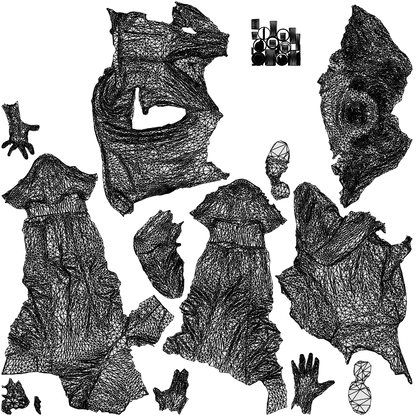 scanned 3D woman casual walking, photogrammetry people for Enscape and V-Ray, wireframe top-down view