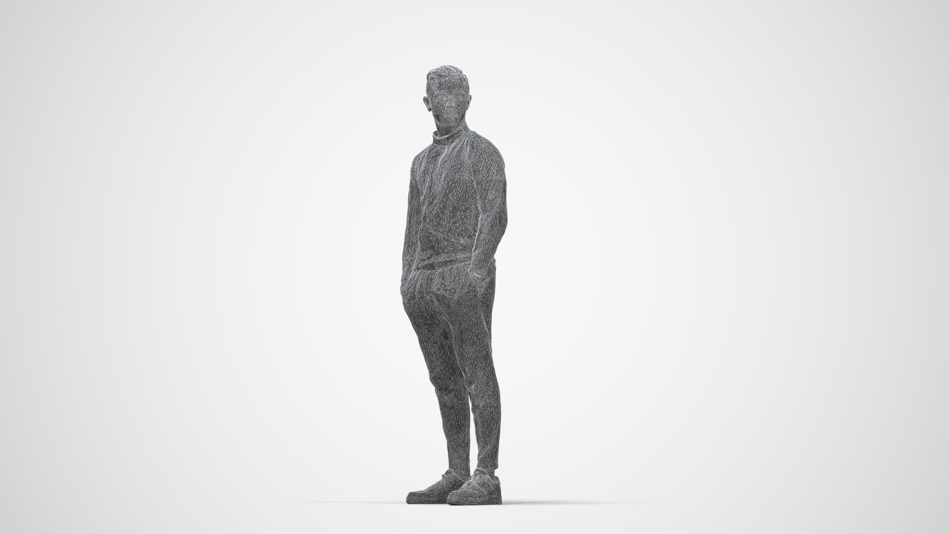 3D scanned boy kids casual, photorealistic archviz people for Enscape and SketchUp, wireframe back view