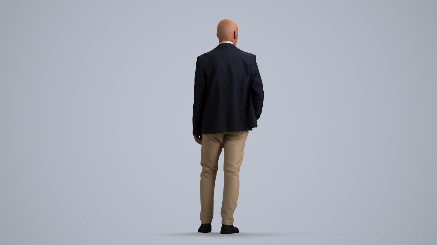 3D scanned senior man business, photorealistic archviz people for Enscape and SketchUp, front view render
