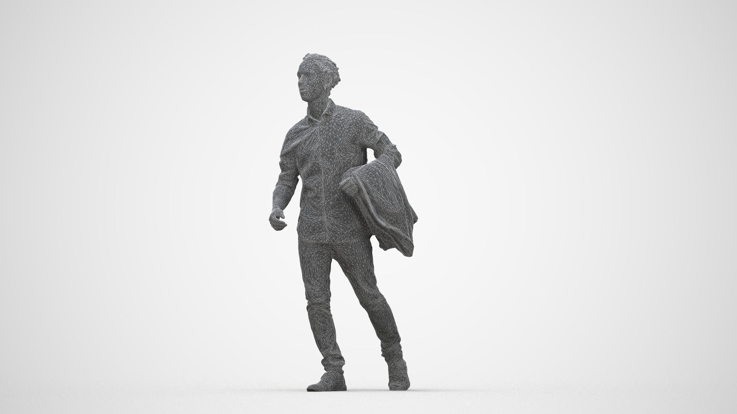 photogrammetry 3D man casual walking, realistic human model archviz FBX, wireframe back view