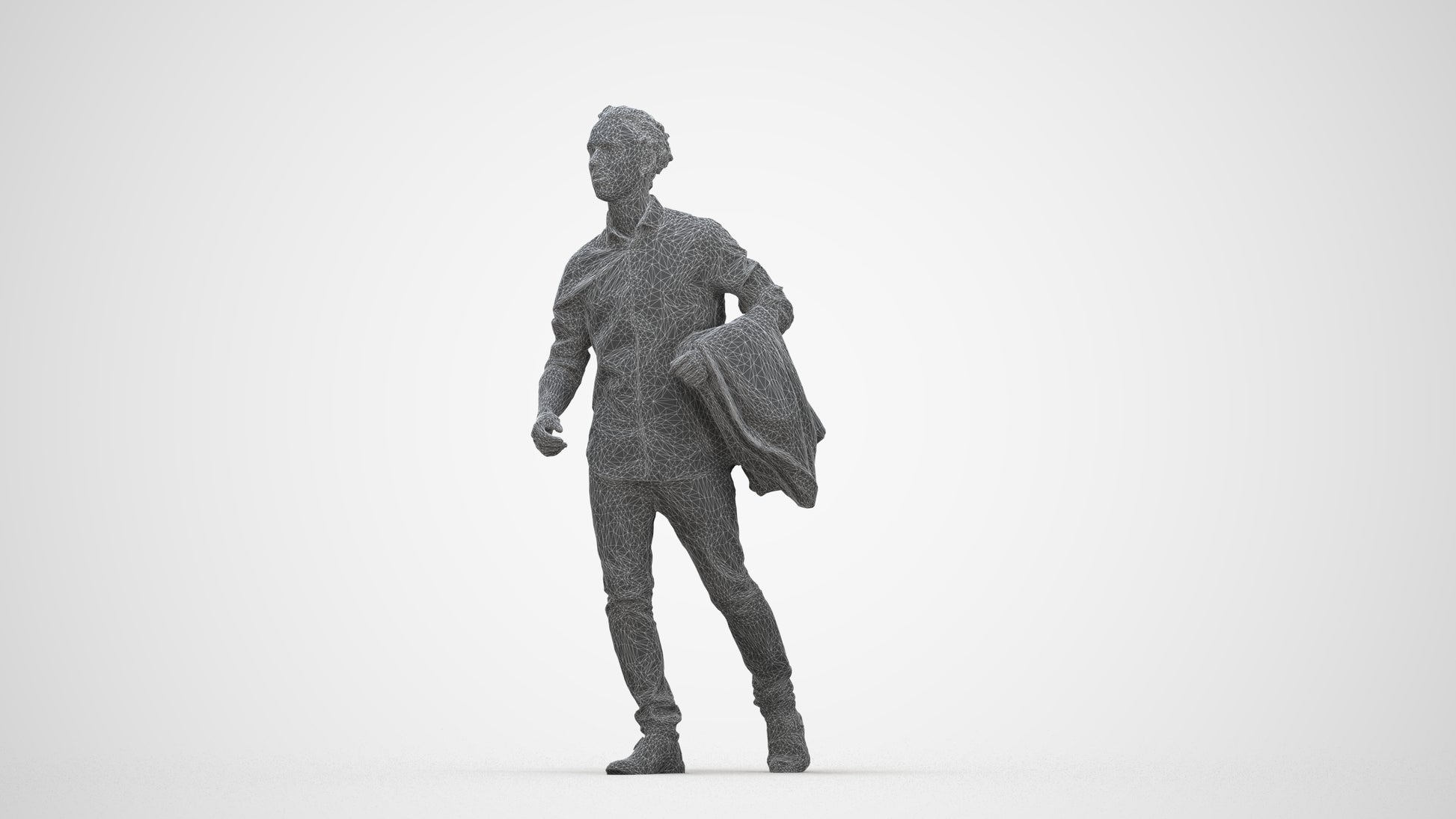 photogrammetry 3D man casual walking, realistic human model archviz FBX, wireframe back view