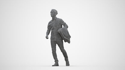 photogrammetry 3D man casual walking, realistic human model archviz FBX, wireframe back view
