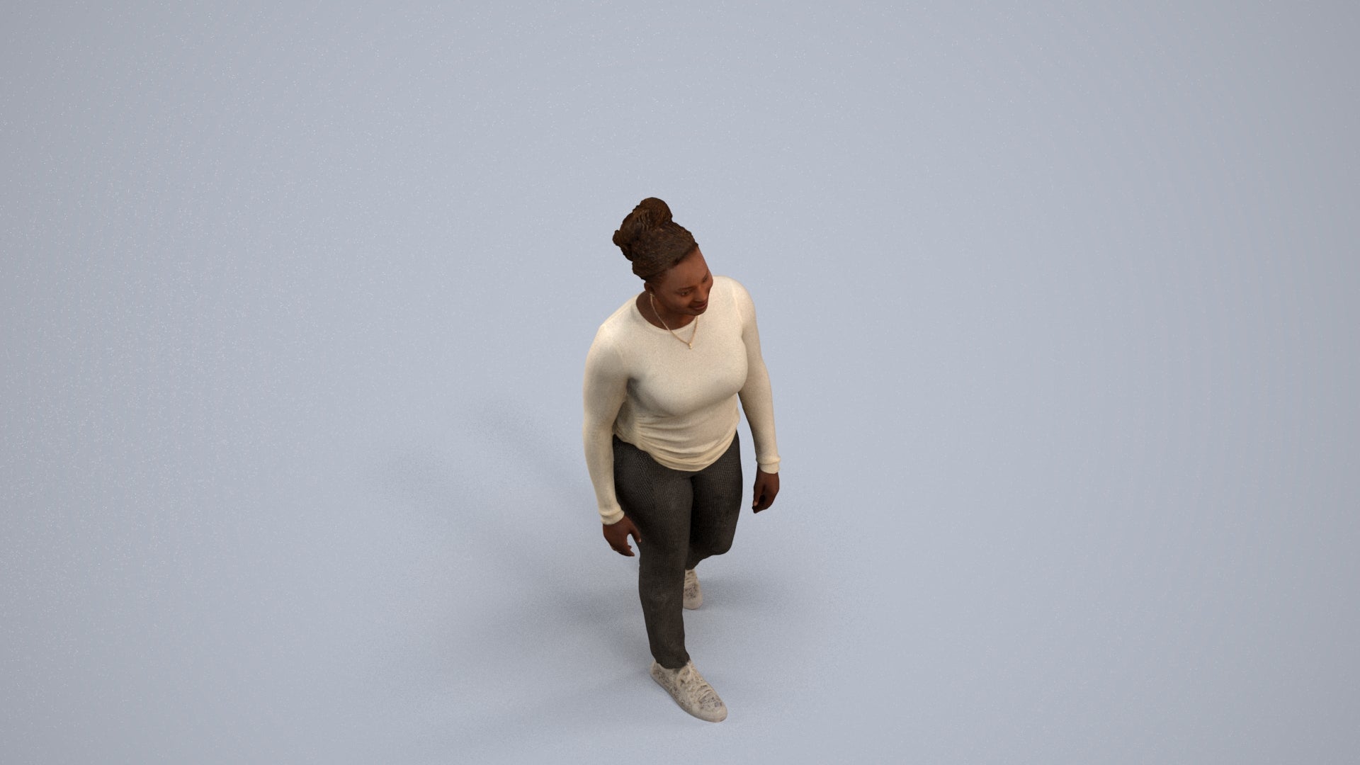 3D scanned woman walking casual, photorealistic archviz people for Enscape and SketchUp, back view render