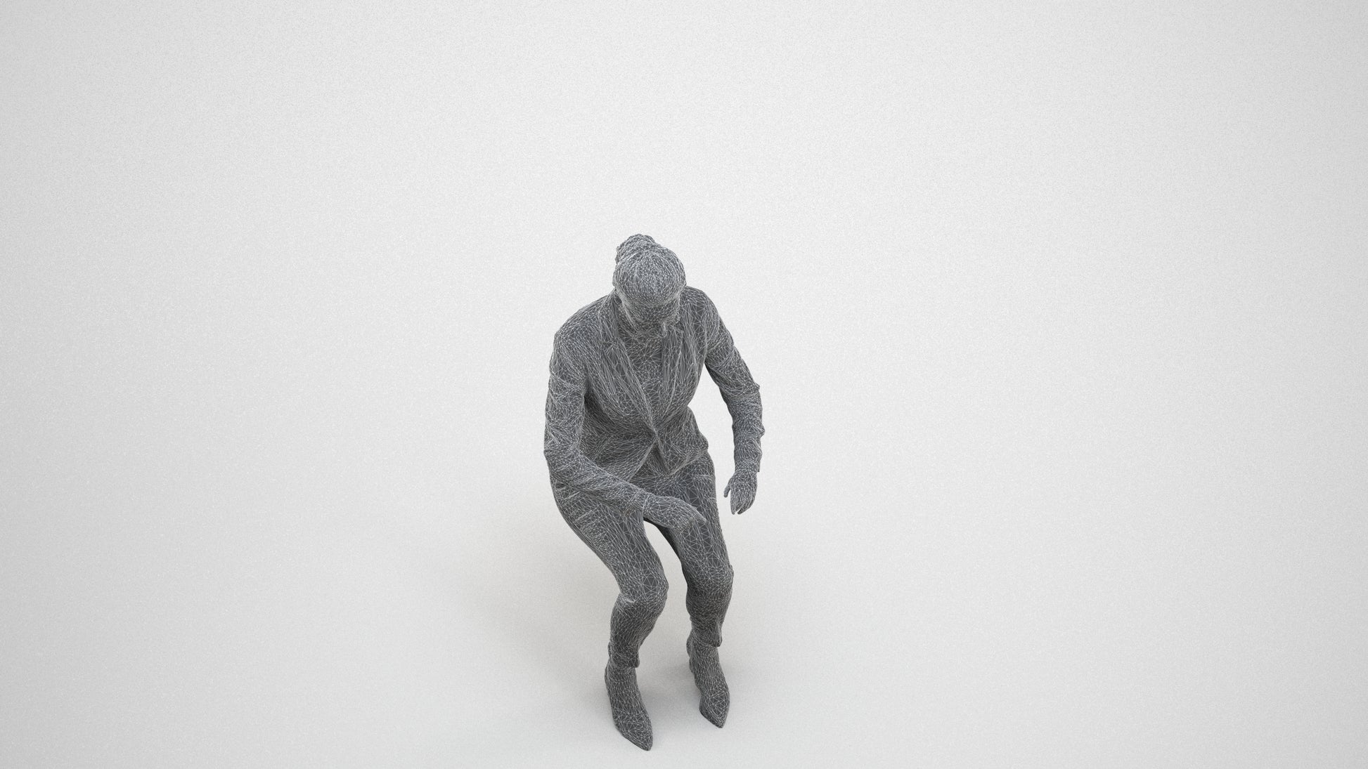 3D human model woman business, photogrammetry scanned person for archviz, wireframe three-quarter view