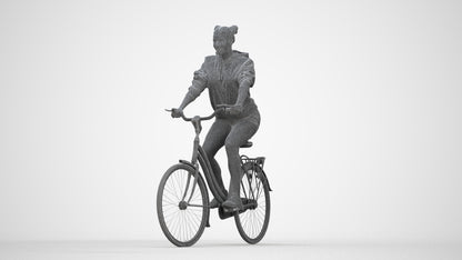 scanned 3D woman casual cycling, photogrammetry people for Enscape and V-Ray, wireframe back view