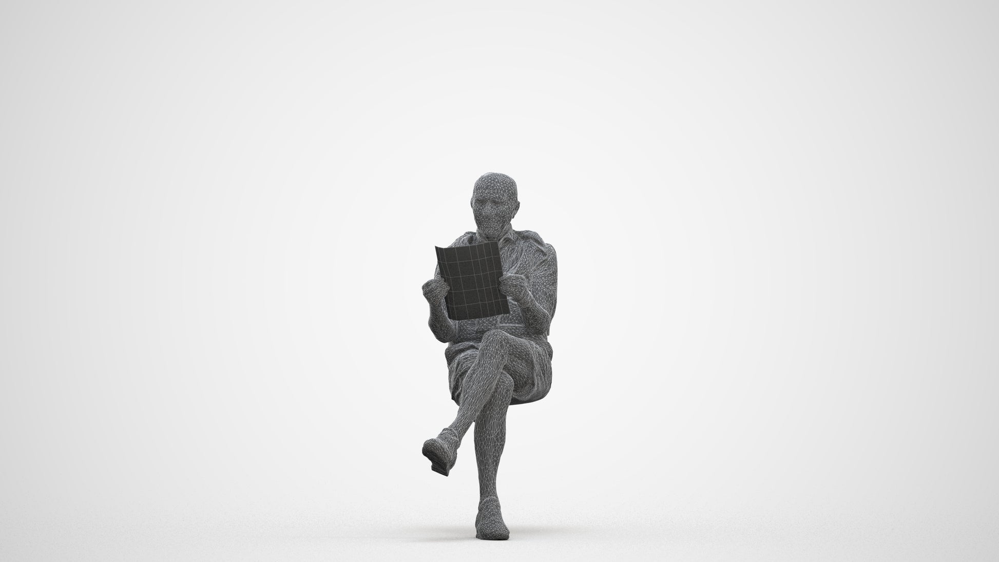 realistic 3D people senior man casual sitting, render-ready for V-Ray and Corona, FBX OBJ, three-quarter front view render