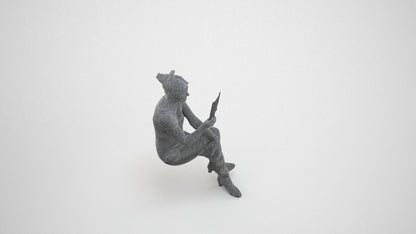 3D scanned senior woman sitting casual, photorealistic archviz people for Enscape and SketchUp, wireframe three-quarter view