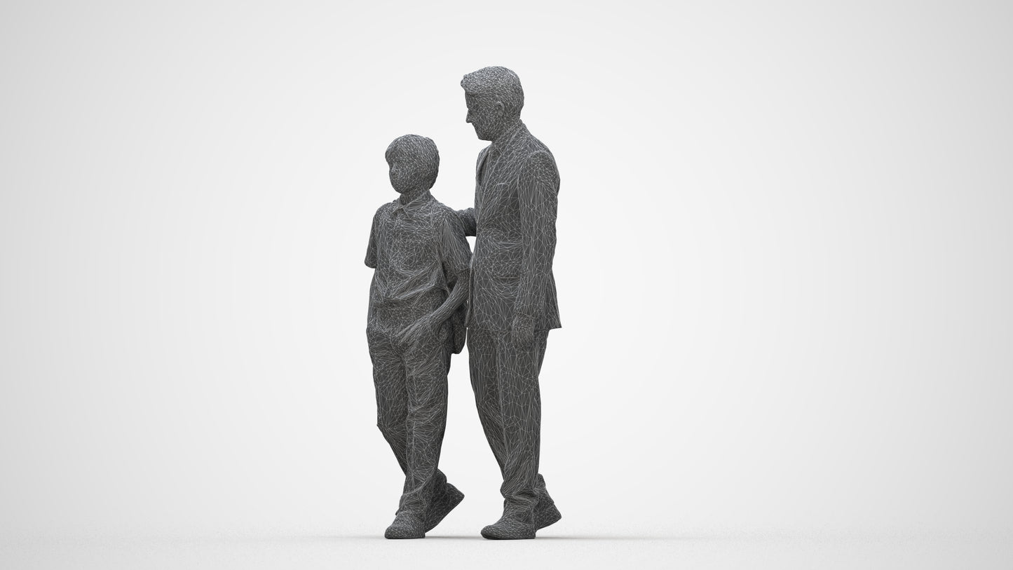 3D people model boy kids, scanned human for 3ds Max rendering, wireframe back view