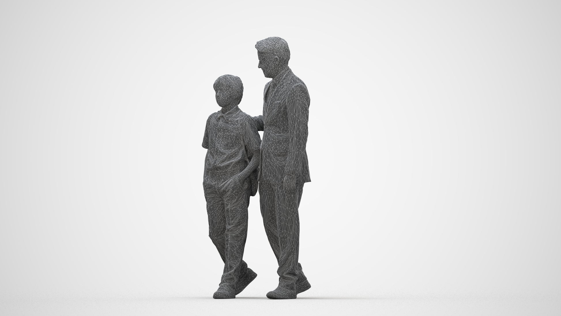 3D people model boy kids, scanned human for 3ds Max rendering, wireframe back view