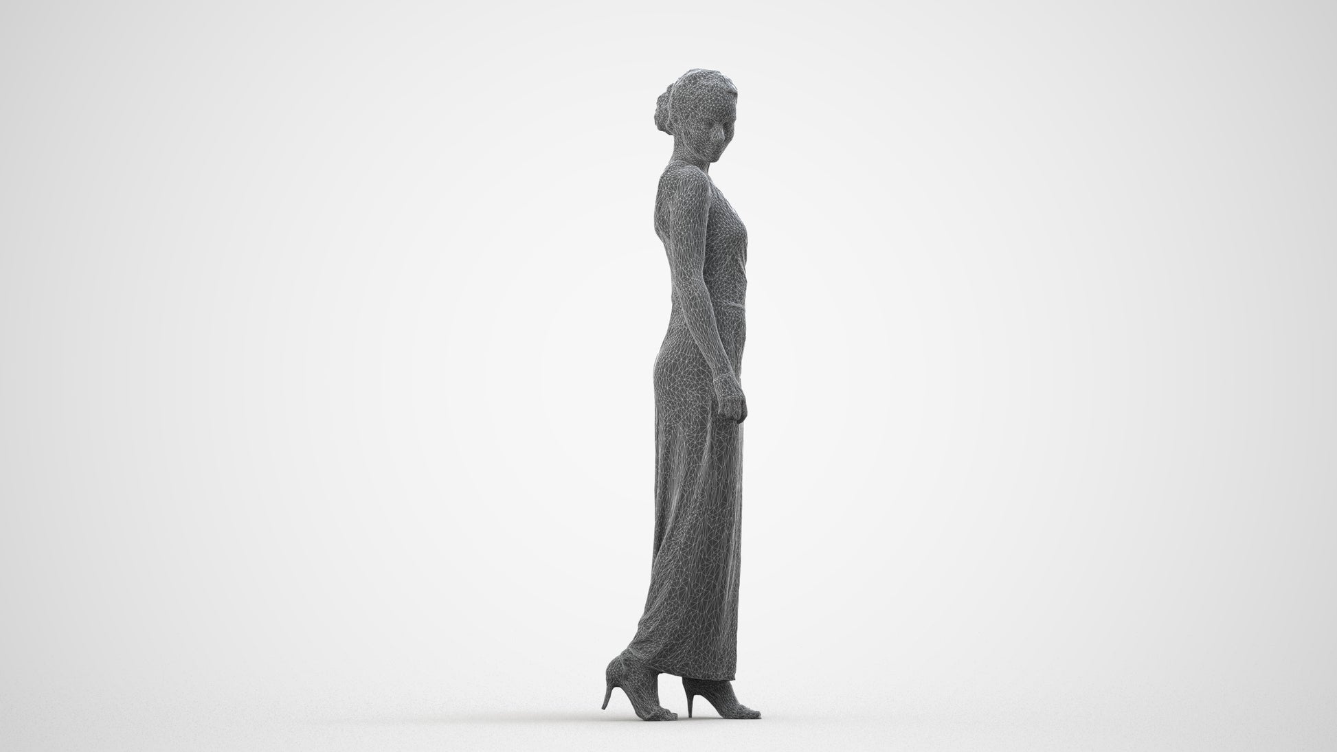 realistic 3D people woman formal formalaffairs, render-ready for V-Ray and Corona, FBX OBJ, wireframe side view