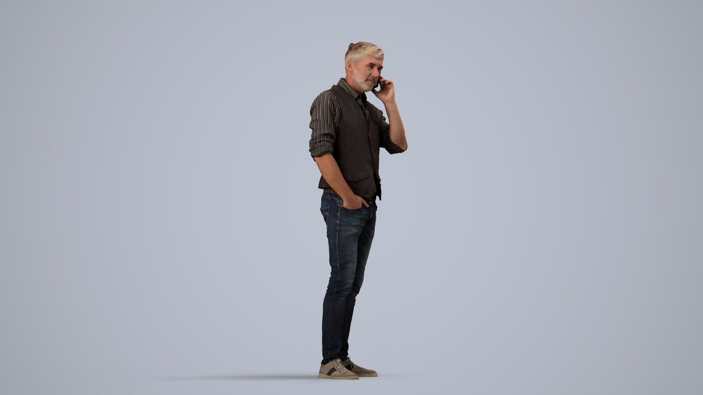 3D human model man casual standing, photogrammetry scanned person for archviz, side view render