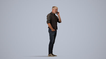 3D human model man casual standing, photogrammetry scanned person for archviz, side view render
