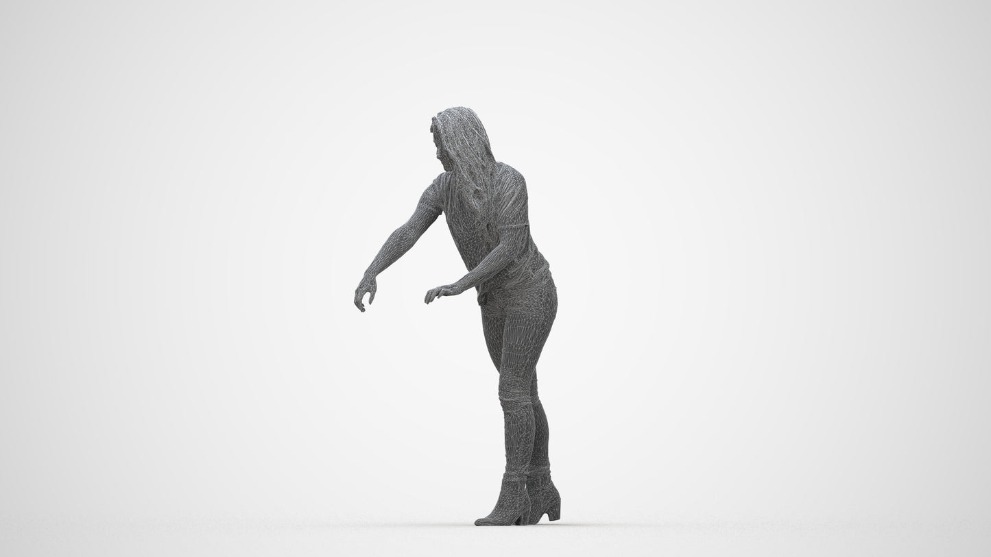 scanned 3D woman casual standing, photogrammetry people for Enscape and V-Ray, wireframe back view