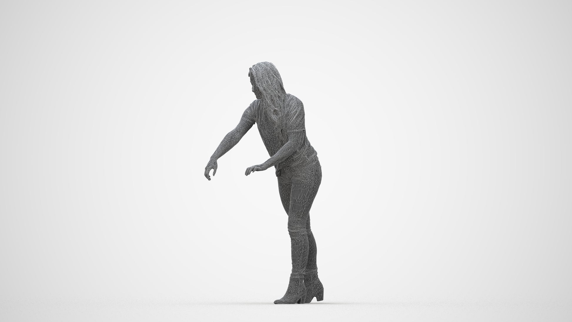 scanned 3D woman casual standing, photogrammetry people for Enscape and V-Ray, wireframe back view