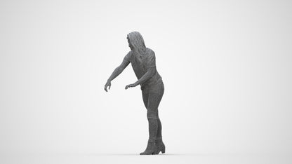 scanned 3D woman casual standing, photogrammetry people for Enscape and V-Ray, wireframe back view