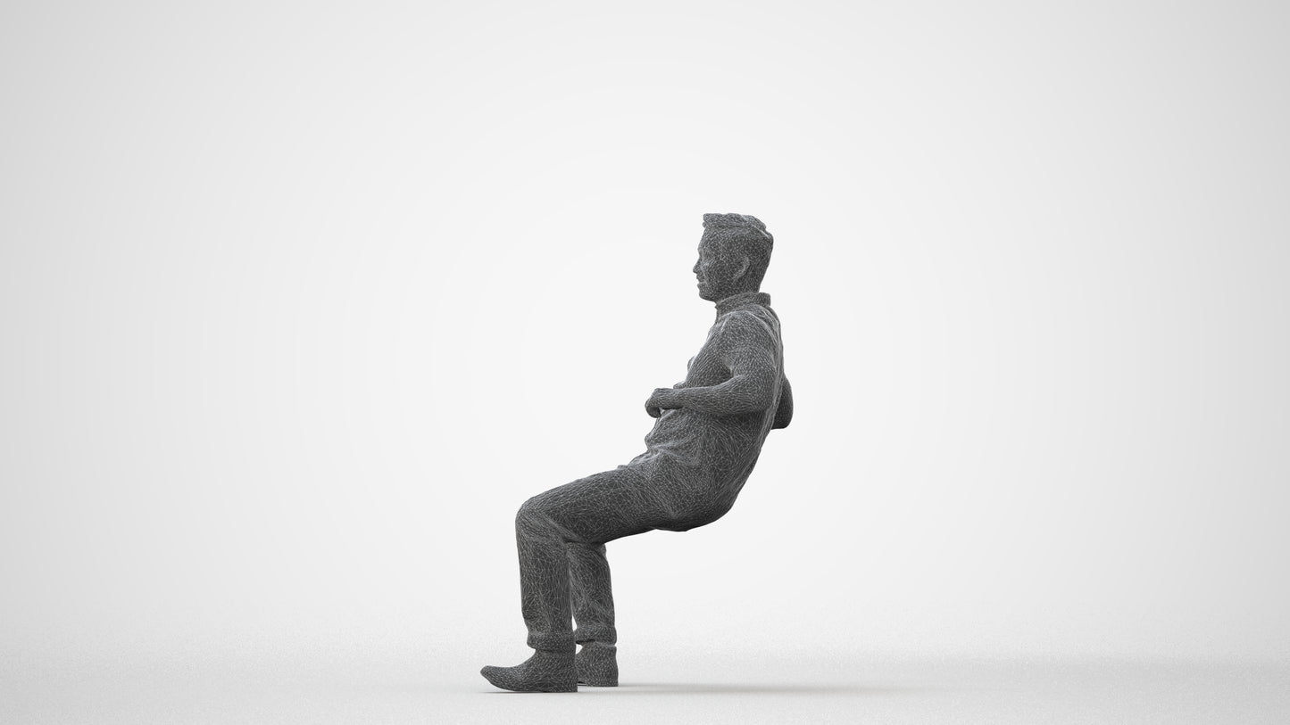 realistic 3D man casual sitting, scanned archviz people for Blender and 3ds Max, square thumbnail