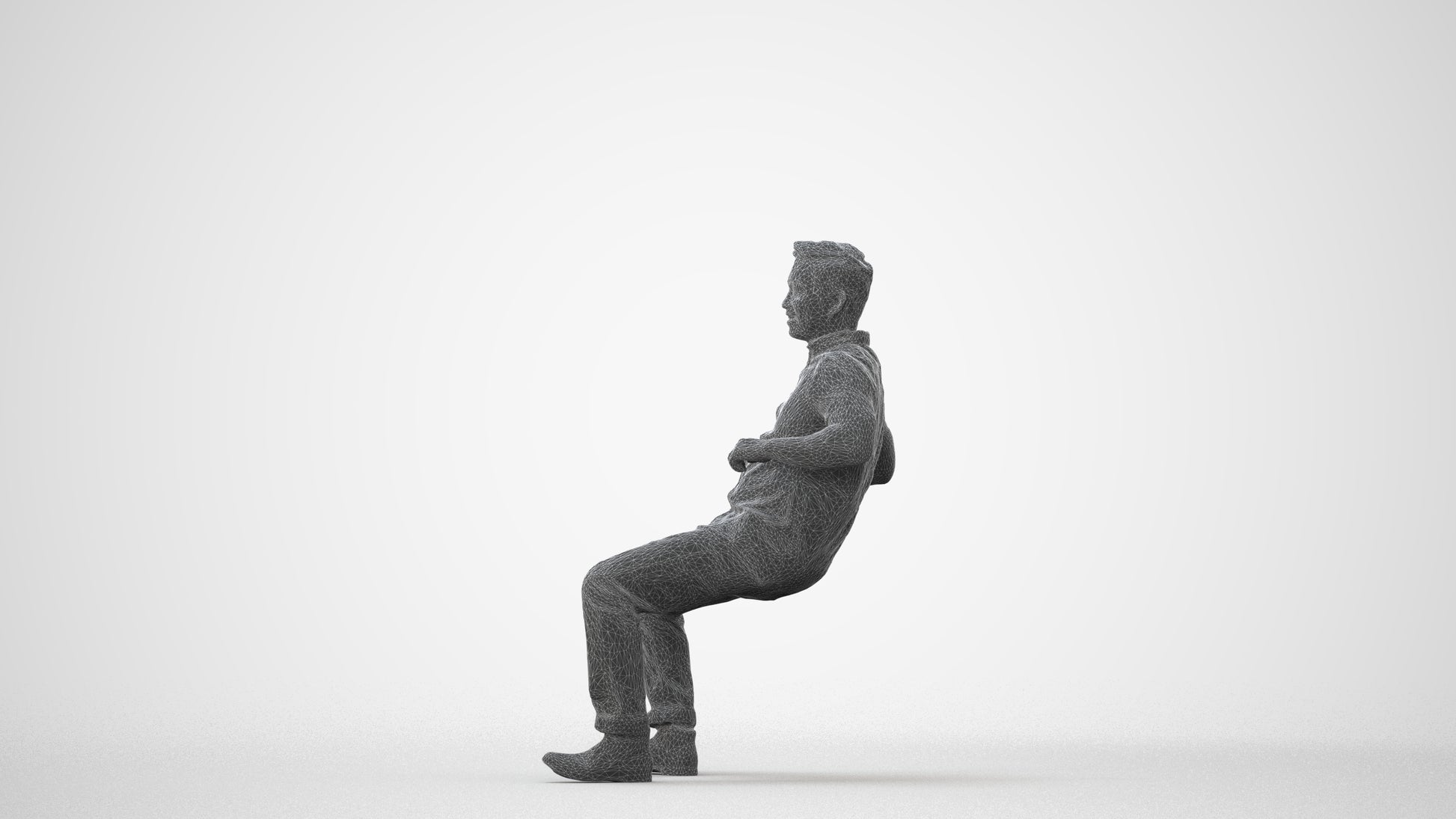 realistic 3D man casual sitting, scanned archviz people for Blender and 3ds Max, square thumbnail