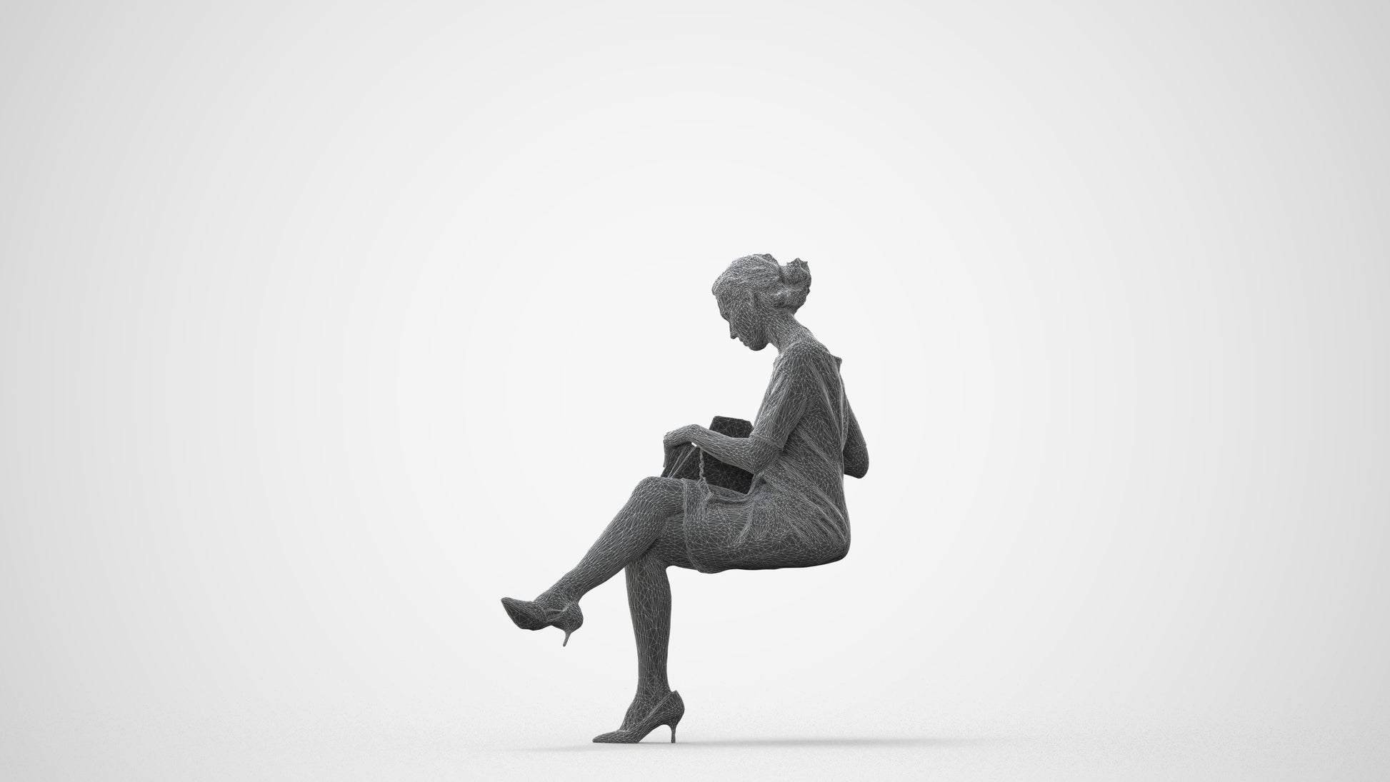 scanned 3D woman casual sitting, photogrammetry people for Enscape and V-Ray, square thumbnail