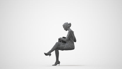 scanned 3D woman casual sitting, photogrammetry people for Enscape and V-Ray, square thumbnail