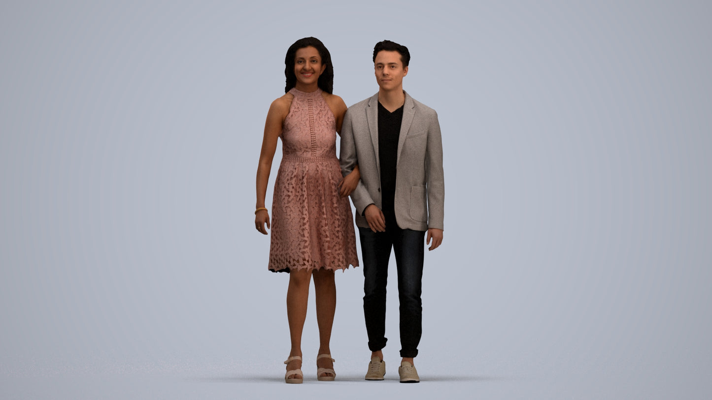 realistic 3D people woman formal couple, render-ready for V-Ray and Corona, FBX OBJ, standing pose render